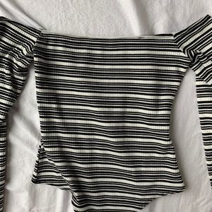 Tobi B&W Striped Bodysuit Off the Shoulder
